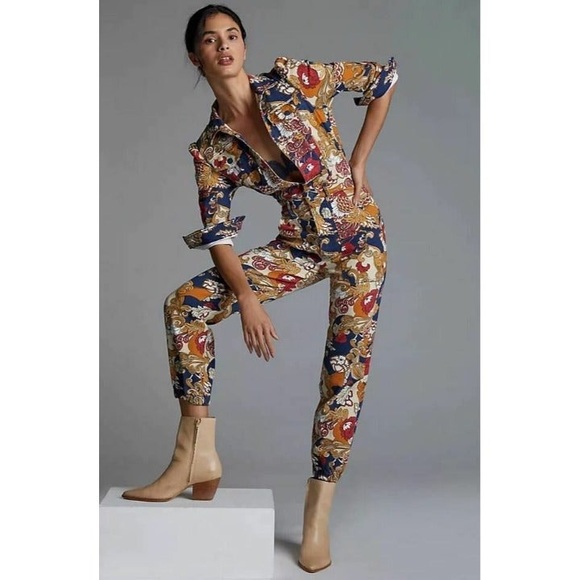 MOTHER Puffy Wrapper Floral Denim Jumpsuit - Picture 2 of 12